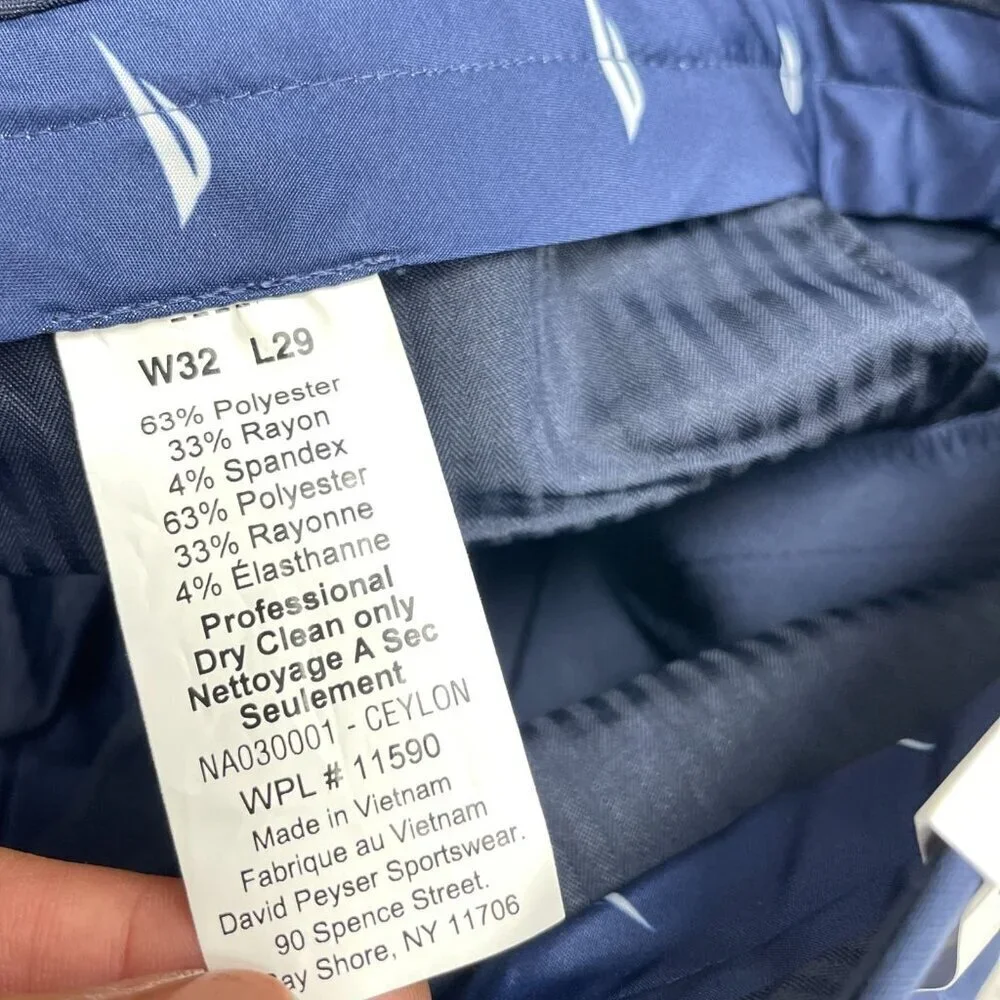 Nautica Men's W32 L29 Dress Pants Navy Blue Polyester Blend Flat Front M0915